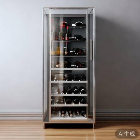 现代简约红酒柜,玻璃门赏酒标。