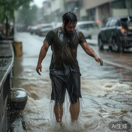 暴雨湿身险被冲走